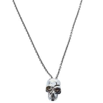 Pre Owned Alexander McQueen Silver Tone Divided Skull Pendant Necklace