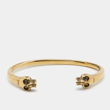 Pre Owned Alexander McQueen Gold Tone Skull Cuff Bracelet