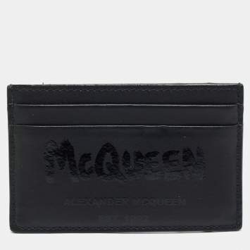  Alexander Mcqueen Black Logo Print Leather Card Holder
