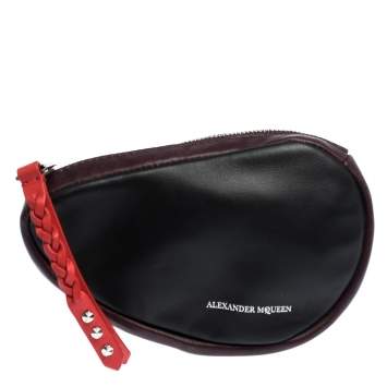 Pre Owned Alexander McQueen Black/Maroon Leather Mini Harness Zip Pouch