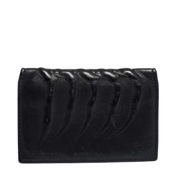 Pre Owned Alexander McQueen Black Leather Rib Cage Bifold Card Holder