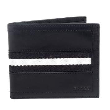 Pre Owned Bally Black Leather and Canvas Bifold Wallet 
