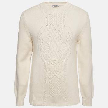 Pre Owned Alexander McQueen Beige Skull Cable Knit Sweater L