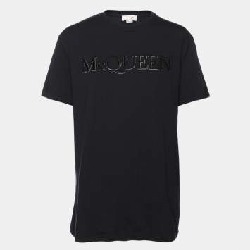 ★alexander mcqueen★ Signature Short Sleeve T-Shirt Black W Alexander McQueen Black Signature Print Cotton Short Sleeve