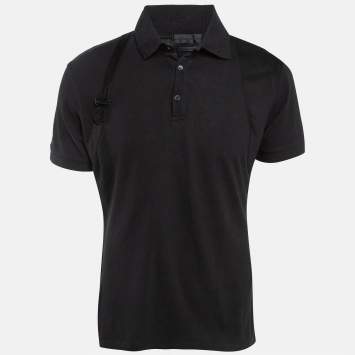 Pre Owned Alexander McQueen Black Cotton Pique Harness Detail Polo T-Shirt L
