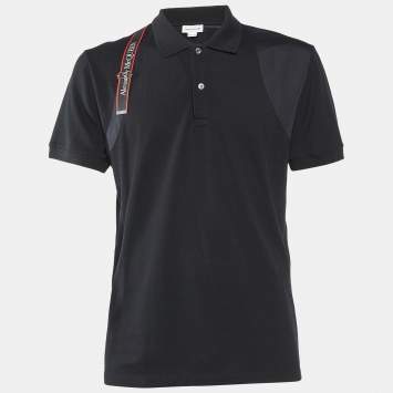 Pre Owned Alexander McQueen Black Cotton Logo Harness Strap Polo T-Shirt L
