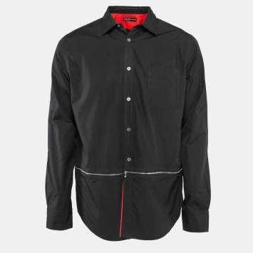 Pre Owned Alexander McQueen Black Cotton Zip Detail Shirt XL