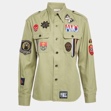 Pre Owned Alexander McQueen Green Applique Cotton Shirt L