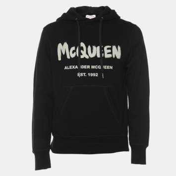 Pre Owned Alexander McQueen Black Jersey Logo Print Hoodie Sweatshirt S