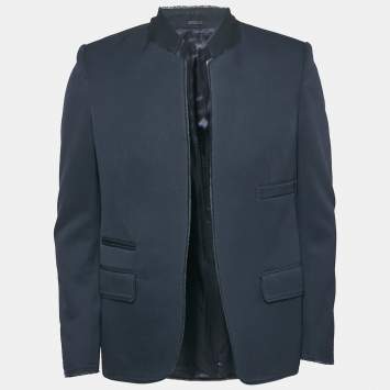 Pre Owned Alexander McQueen Navy Blue Raw Edge Detail Open Front Blazer M