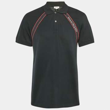 Pre Owned Alexander McQueen Black Logo Tape Cotton Pique Polo T-Shirt L