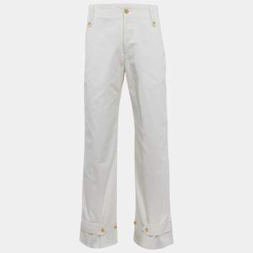 Pre Owned Alexander McQueen White Cotton Gabardine Wide-Leg Pants L
