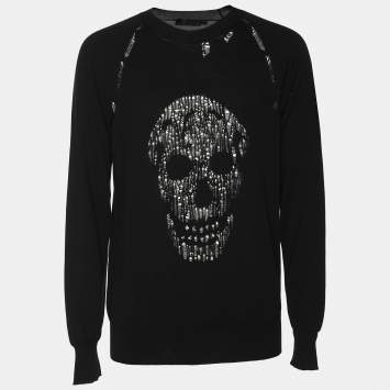 Pre Owned Alexander McQueen Black Distressed Skull Jumper L