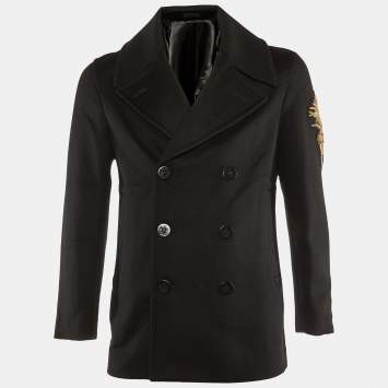 Pre Owned Alexander McQueen Black Wool Embellished Detil Double Breasted Blazer M