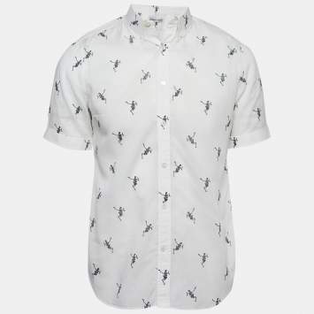 Pre Owned Alexander McQueen White Dancing Skeleton Print Cotton Button Down Shirt L