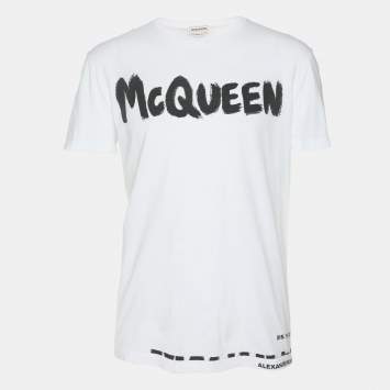 Pre Owned Alexander McQueen White Cotton Graffiti Logo T-Shirt M