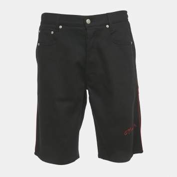 Pre Owned Alexander McQueen Black Logo Embroidered Denim Shorts L Waist 33"