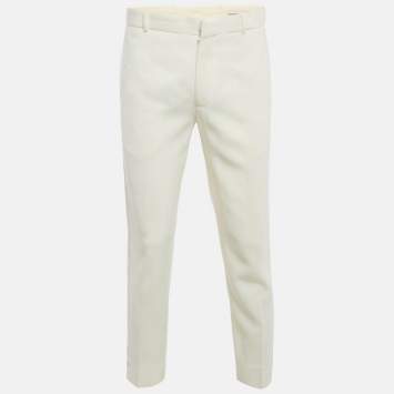 Pre Owned Alexander McQueen Cream Cotton Satin Side Trim Trousers M