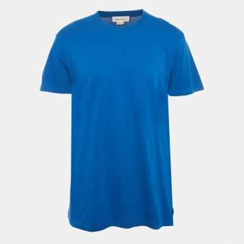 Pre Owned Alexander McQueen Blue Logo Print Cotton T-Shirt M