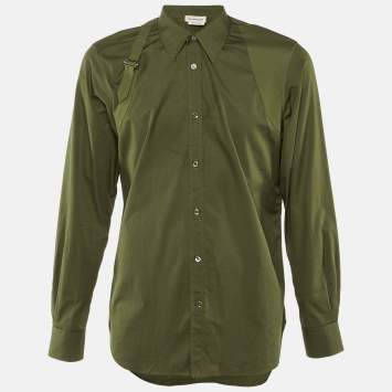 �مملوكة مسبقًا قميص ألكسندر ماكوين قطن أخضر بأزرار أمامية كبير (لارج)