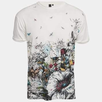 مملوكة مسبقًا Alexander McQueen White Floral Print Jersey T-Shirt XS