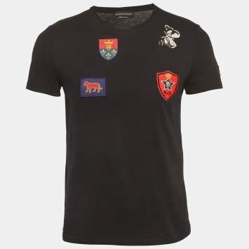 Pre Owned Alexander McQueen Black Jersey Multi Badge T-Shirt XS