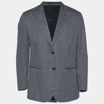 مملوكة مسبقًا بليزر ألكسندر ماكوين قطن أسود مطبوع بزر واحد مقاس كبير جداً - إكسترا لارج