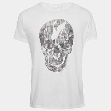 Pre Owned Alexander McQueen White Skull Print Jersey Short Sleeve Shirt L 