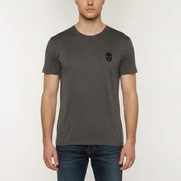 Pre Owned Alexander McQueen Grey Skull Applique Jersey Crewneck T-Shirt M