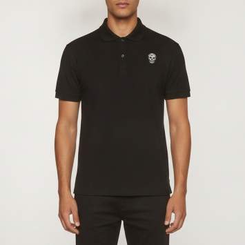 Pre Owned Alexander McQueen Black Embroidered Skull Patch Pique Cotton Polo T-Shirt XL