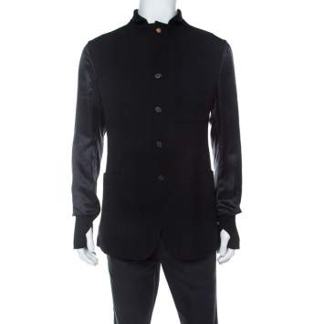 Pre Owned Alexander McQueen Black Tweed and Satin Sleeve Detail Jacket XL 