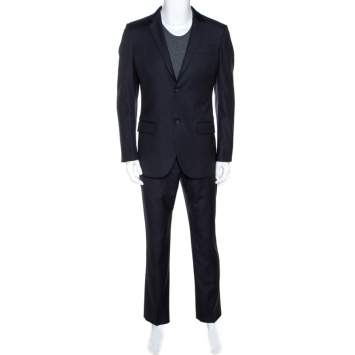 Pre Owned Alexander McQueen Navy Blue Pinstripe Wool Tailored Suit L
