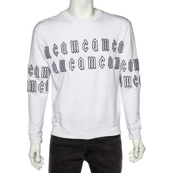 Pre Owned McQ by Alexander McQueen White Repeat Logo Detail Cotton Knit Sweatshirt XS