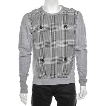 Pre Owned Alexander McQueen Grey Pattern Paneled Knit Sweatshirt L