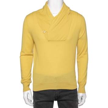 Pre Owned Alexander McQueen Yellow Cashmere Draped Neck Detail Sweater M