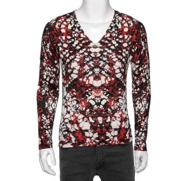 Pre Owned Alexander McQueen Multicolored Printed Wool V-Neck Sweater M