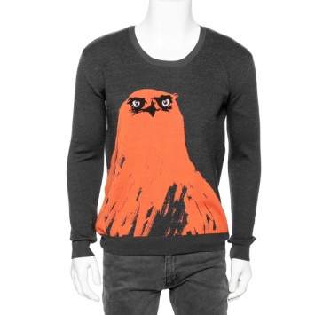 Pre Owned Alexander McQueen Grey Owl Print Knit Sweater M