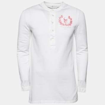 Pre Owned Alexander McQueen White Cotton Skull Printed Long Sleeve T-Shirt M