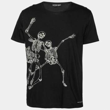 Pre Owned Alexander McQueen Black Dancing Skeleton Printed Cotton T-Shirt XXL