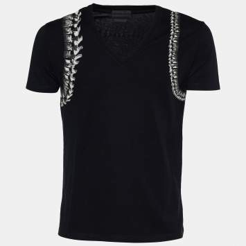 Pre Owned Alexander McQueen Black Jersey Vertebrae Harness Print T-Shirt M