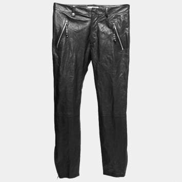 Pre Owned Alexander McQueen Black Leather Zip Detailed Pants M