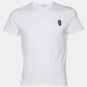 Pre Owned Alexander McQueen White Skull Embellished Cotton Knit Crewneck T-Shirt S
