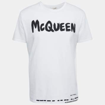 Pre Owned Alexander McQueen White Cotton Graffiti Logo T-Shirt L