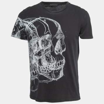 Pre Owned Alexander McQueen Black Printed Cotton Short Sleeve T-Shirt M