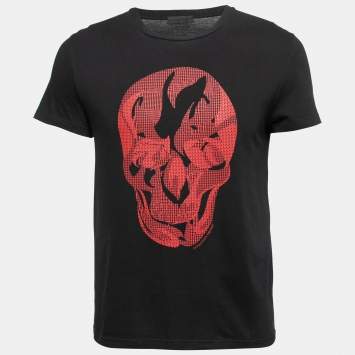 Pre Owned Alexander McQueen Black Contrast Slash Print Cotton T-Shirt S