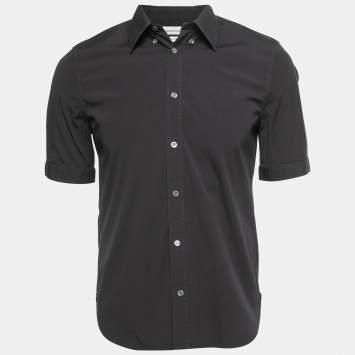 Pre Owned Alexander McQueen Black Cotton Half Sleeve Shirt XS