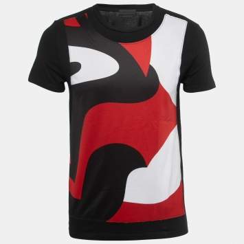 Pre Owned Alexander McQueen Black Cotton Camo Mesh Panel Crew Neck Half Sleeve T-Shirt S