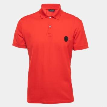 Pre Owned Alexander McQueen Red Cotton Pique Logo Patch Polo T-Shirt L