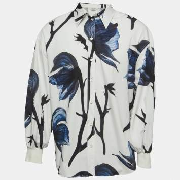 Pre Owned Alexander McQueen White Floral Print Cotton Button Front Full Sleeve Shirt XS