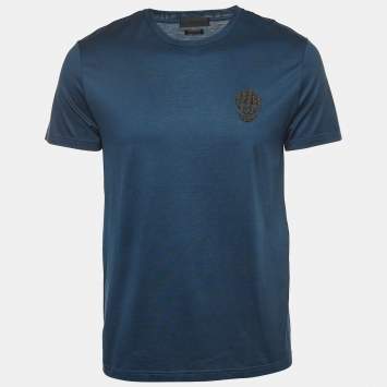 Pre Owned Alexander McQueen Midnight Blue Cotton Skull Embellished T-Shirt M
